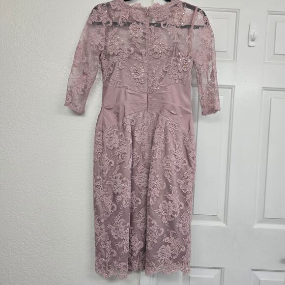 Teri Jon Rickie Freeman Midi Lace Beaded Cocktail Formal Dress Pink Gala Preppy - Picture 4 of 11